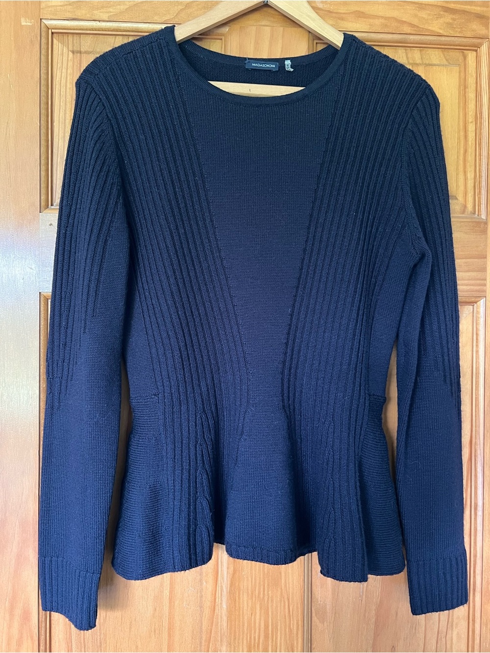 Magaschoni Navy Ribbed Knit Sweater